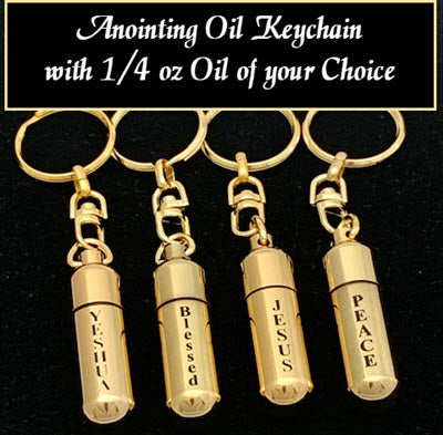 PEACE - 1 - Gold-tone keychain oil holder with 1/4 oz Anointing Oil