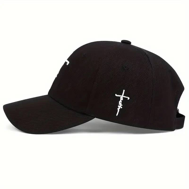 Faith Cross Embroidered Christian Baseball Cap, Adjustable Hat