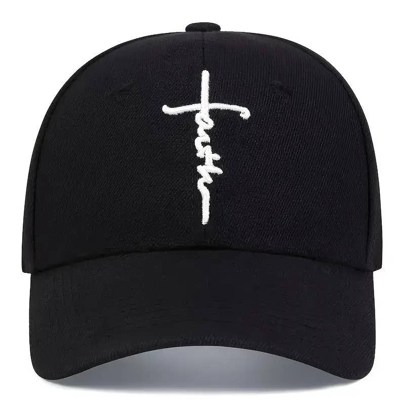 Faith Cross Embroidered Christian Baseball Cap, Adjustable Hat