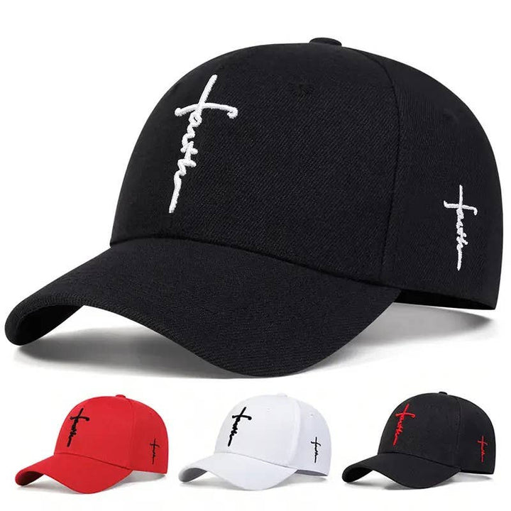 Faith Cross Embroidered Christian Baseball Cap, Adjustable Hat