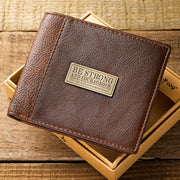 Strong and Courageous Brown Genuine Leather Wallet - Joshua 1:9