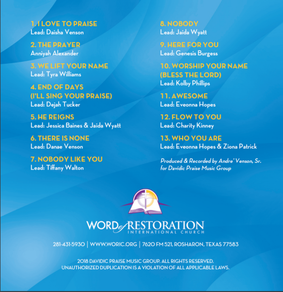 Word of Restoration Int'l Church High School Ministry Choir Presents: He Reigns Music CD