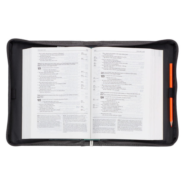 Courage Two-tone Gray Faux Leather Teen Bible Cover – Joshua 1:9
